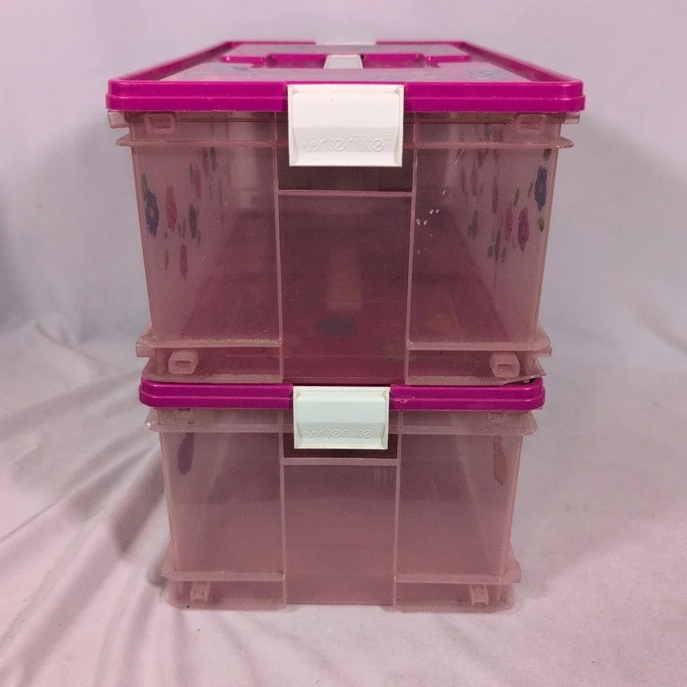 VTG 90s Decorated Sterilite Show Offs Storage Container 1697 See Thru Pink